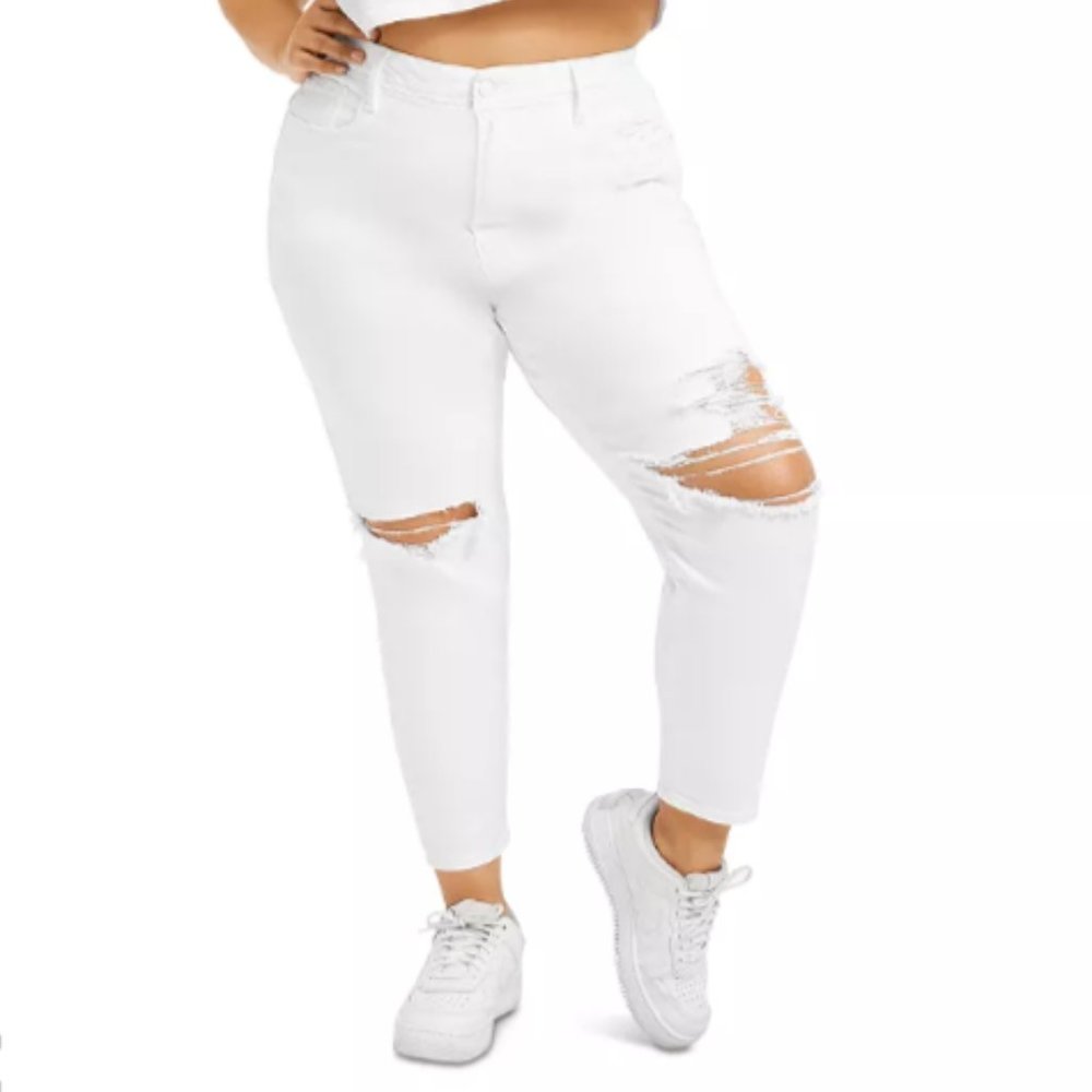 Good American NWT‎ White Good Waist Crop Skinny Distressed Jeans